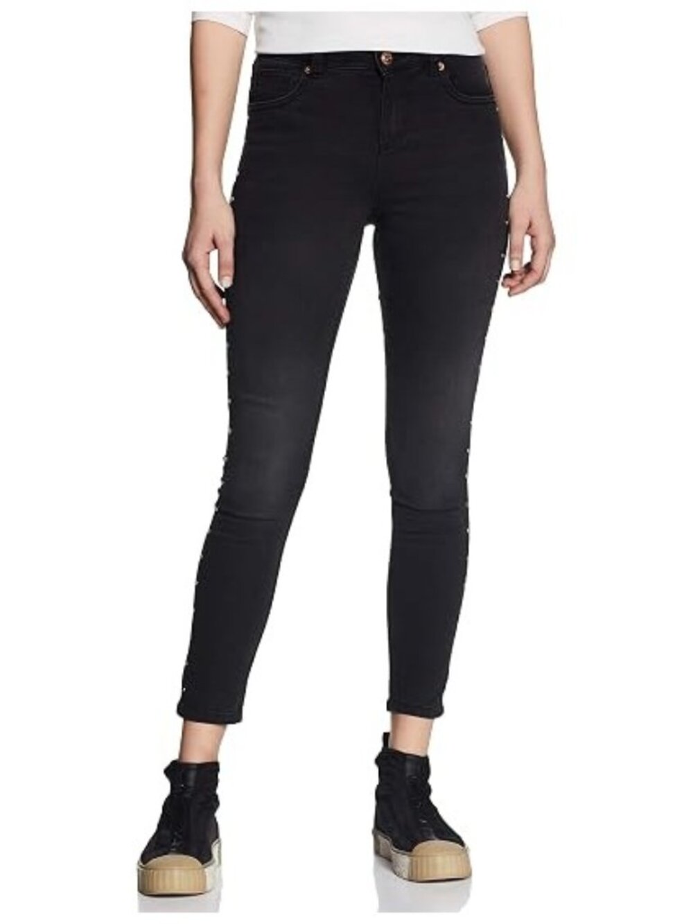 1822 Denim Womens Size 14 Black Skinny Studded Side Mid Rise Dark Wash